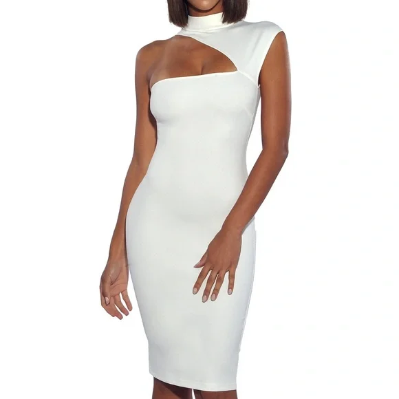 knee length dresses for ladies White One Shoulder Midi Dress – Gabi Swimwear main image 1